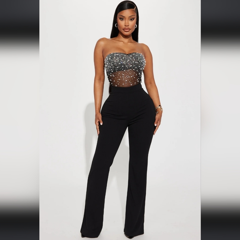 Fashion Nova Rhinestone Elegant Black Jumpsuit Size Small New With Tags